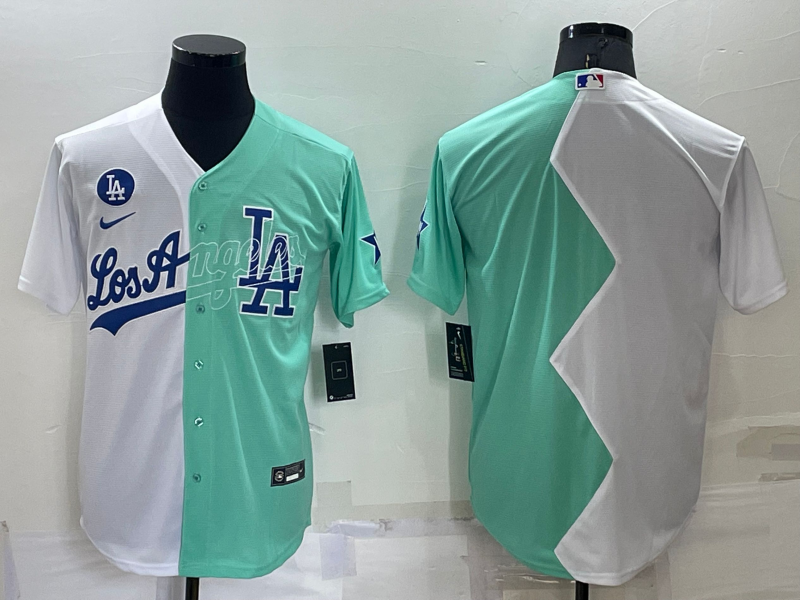 Men's Los Angeles Dodgers Blank 2022 All-Star White/Green Cool Base Stitched Baseball Jersey Men's Los Angeles Dodgers Blank 2022 All-Star White/Green Cool Base Stitched Baseball Jersey